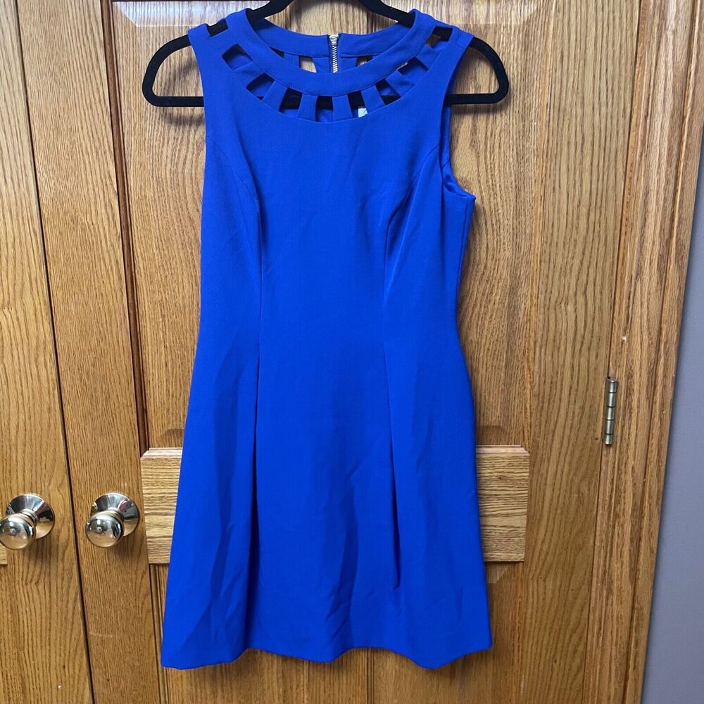 Eliza J Women's Blue Cutout Bi-stretch Flare Dress Sz 2 Zipper Formal Cocktail - Picture 3 of 10